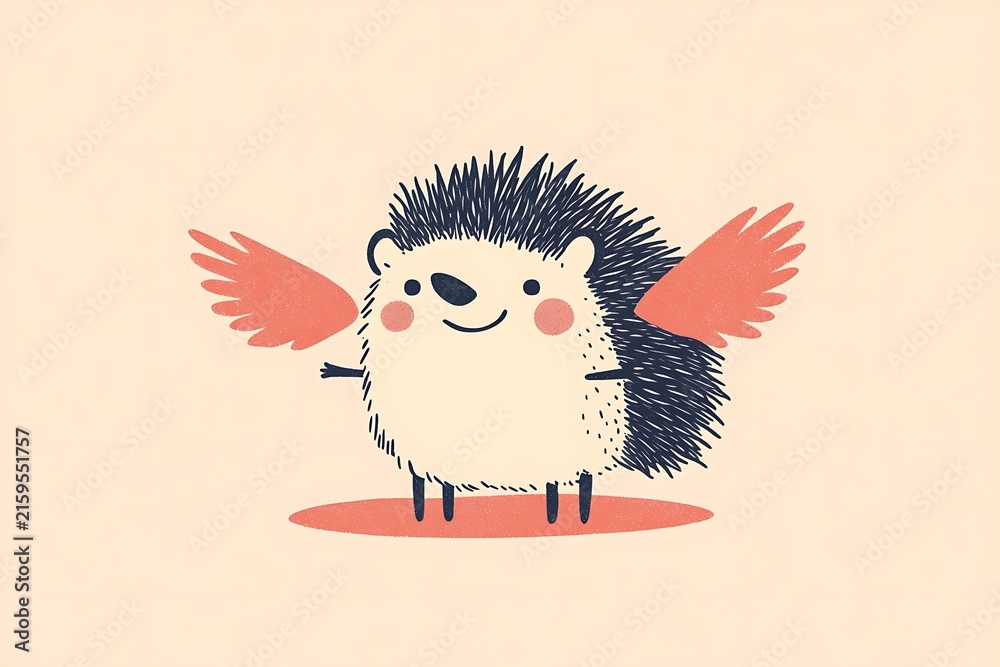 Obraz premium Happy hedgehog with angel wings
