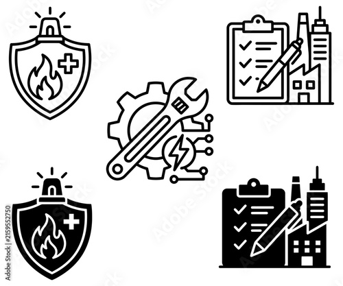 Facility Maintenance and Industrial Safety Icon Set
