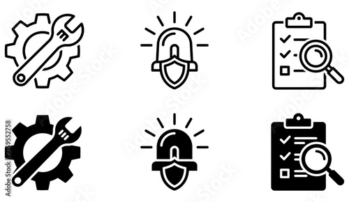 Facility Management Maintenance and Security Line Icon Set