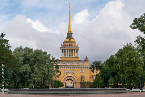 The Admiralty building and the Alexander Garden on a sunny summer day, Saint Petersburg, Russia