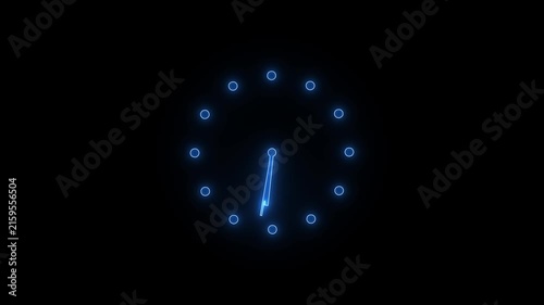  neon boderless clock icon HD animation on black background and 4K animation video.
