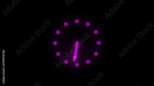  neon boderless clock icon HD animation on black background and 4K animation video.