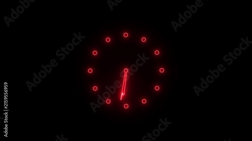  neon boderless clock icon HD animation on black background and 4K animation video.