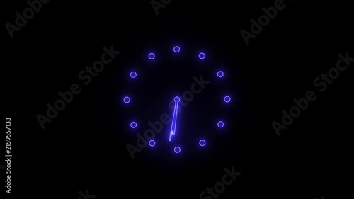  neon boderless clock icon HD animation on black background and 4K animation video.