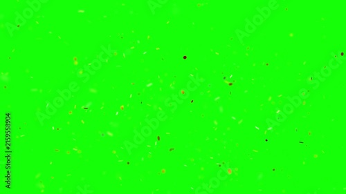 Confetti fragments float softly across a solid bright green screen background for video editing projects.