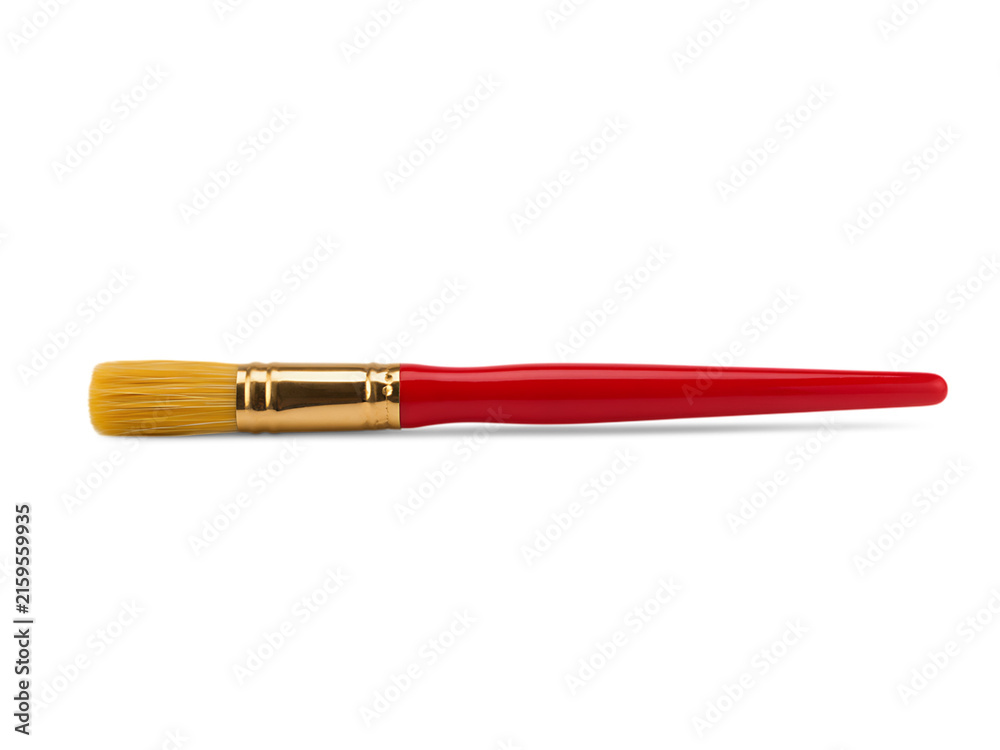 Fototapeta premium paint brush with golden ferrule and red handle isolated on transparent background for artistic projects transparent background