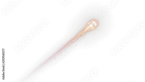 Luminous comet trail with glowing head, ethereal light streak on white background, cosmic energy beam for design overlays