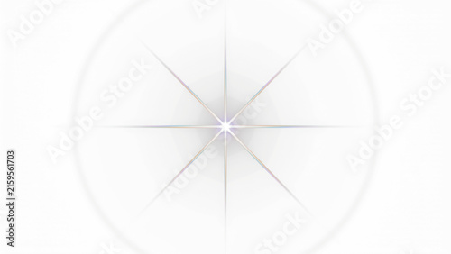 Luminous white starburst on bright background, glowing lens flare with radial rays, minimalist light effect for overlay