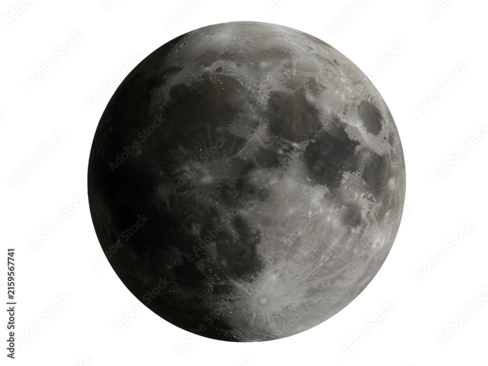 Obraz premium closeup view of the moon showing lunar surface craters and maria with natural lighting transparent background