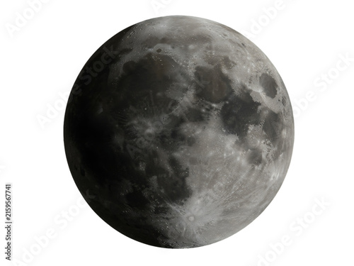 closeup view of the moon showing lunar surface craters and maria with natural lighting transparent background