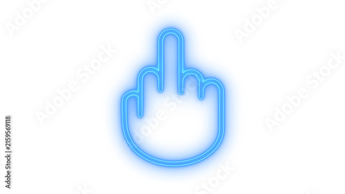 Glowing neon middle finger hand gesture icon showing rude offensive obscene sign and modern outline vector illustration isolated on transparent background