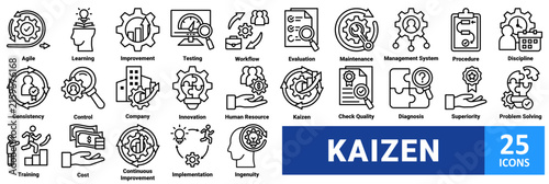 Kaizen icon set. Collection of continuous improvement, agile, workflow, quality control, problem solving, and lean management icons. vector illustration with editable stroke. 