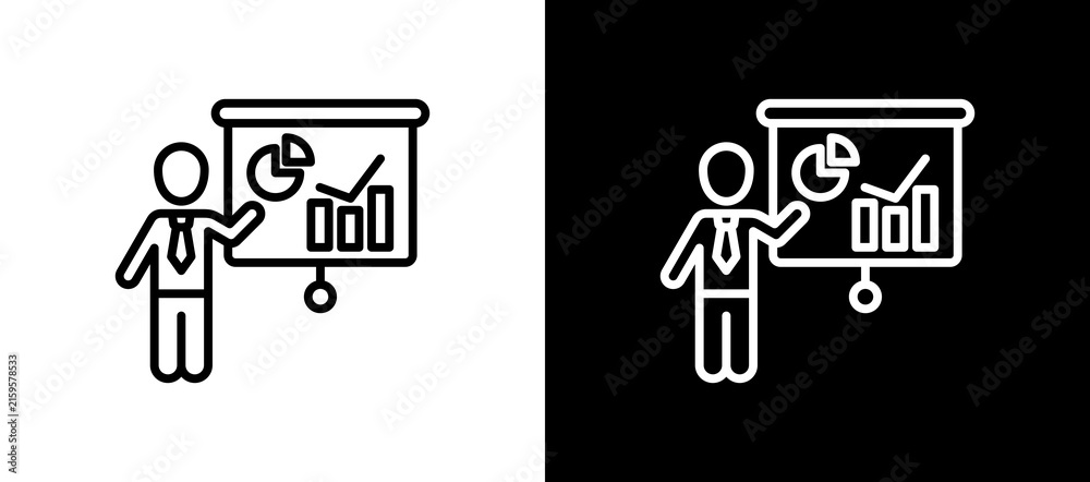Fototapeta premium Presentation Icon On White and Black Backgrounds.