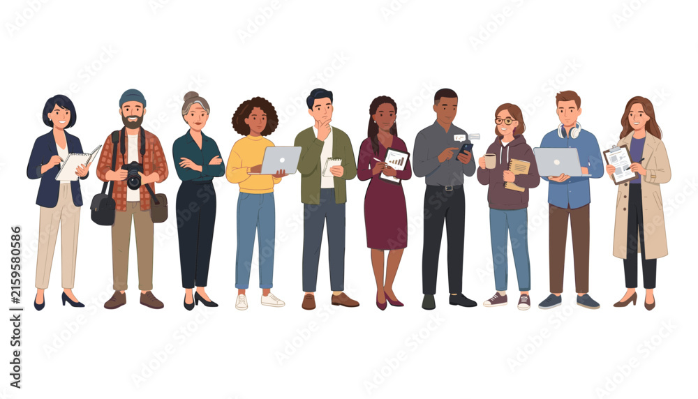 Fototapeta premium Diverse Group of Professionals Standing Together, Illustration of Teamwork and Collaboration