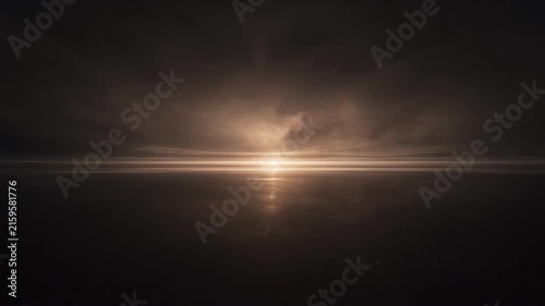 Dramatic dark horizon with glowing light and misty atmospheric effect