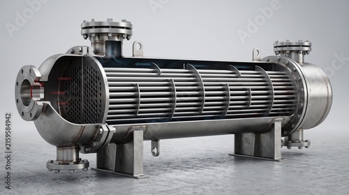 Shell and tube heat exchanger industrial engineering equipment component.