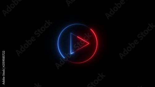 Neon glowing Play button animation on black background. Play button icon neon animation. Music play button icon animation.4k loop motion video.