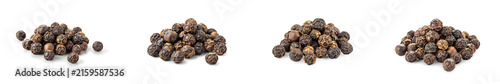 Whole black peppercorn piles isolated on transparent background