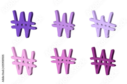 Set of 3d won currency symbol Elements for design