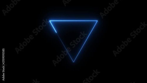 Glowing Neon blue Triangle Icon Animation on Black Background Seamless Loop 4K. Motion video..
