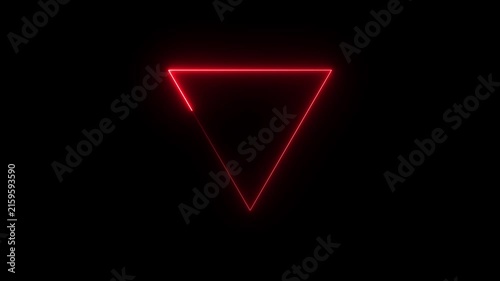 Glowing Neon red Triangle Icon Animation on Black Background Seamless Loop 4K. Motion video..