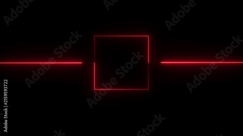 Abstract black background, neon box with glowing neon lines on black background. Glowing Neon light frame rectangle loading icon background. 4k loop motion video.
