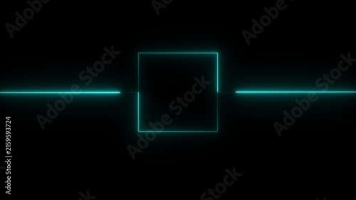 Abstract black background, neon box with glowing neon lines on black background. Glowing Neon light frame rectangle loading icon background. 4k loop motion video.