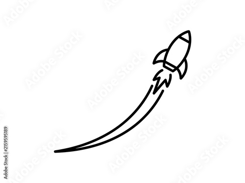 Simple black and white rocket launching upward