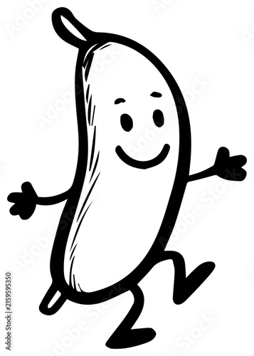 Friendly pea character in pod smiling and running with arms outstretched with cheerful cartoon pea smiling face illustration vegetable animation