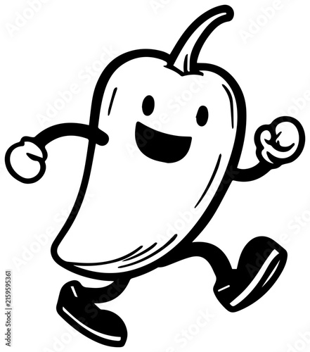 Friendly pepper character running with smile with cheerful cartoon pepper smiling face running illustration vegetable animation playful happy