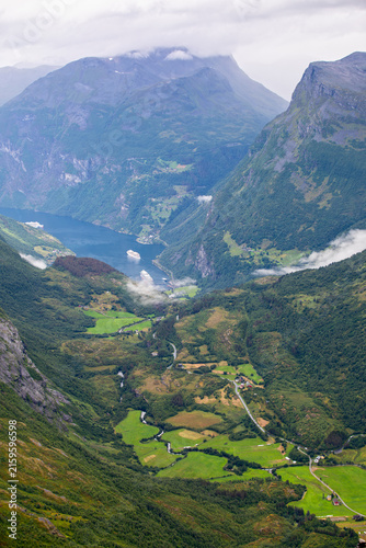 Panoramic View from Dalsnibba over Geirangerfjord and Geiranger, Norway
