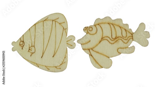 Photography Two stick fish shapes isolated from white background