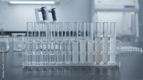 Test tubes showing gradient turbidity in laboratory
