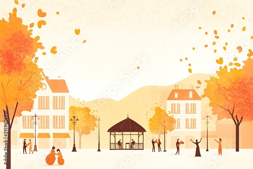 Autumn day in a charming town square