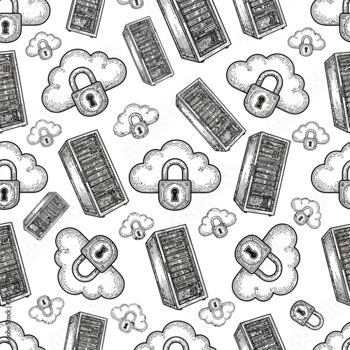 Cloud Computing Security Pattern: Server Racks and Padlocks on Clouds