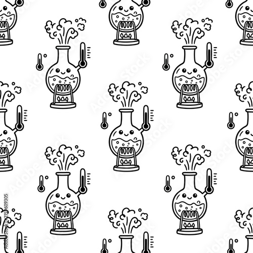 Cute Chemistry Lab Equipment Seamless Pattern - Kawaii Science Doodle