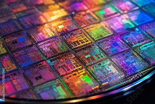 Colorful semiconductor wafer with integrated circuit patterns