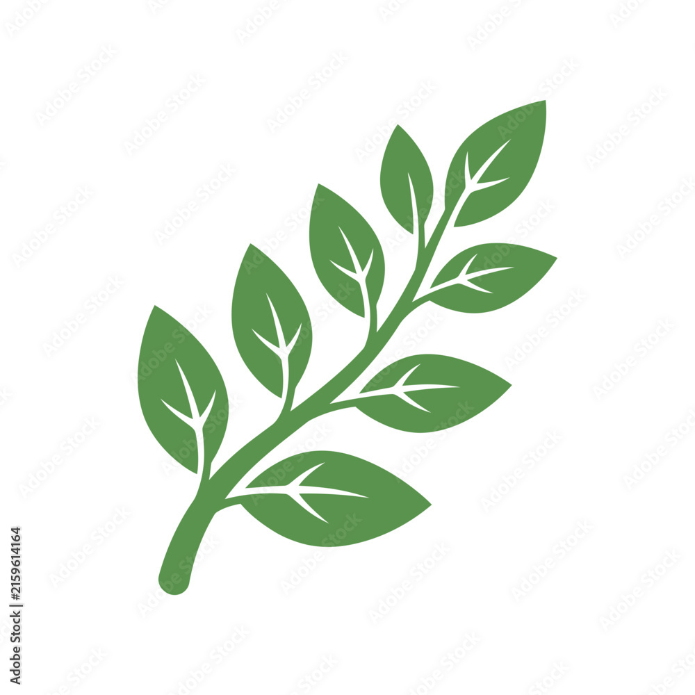 Fototapeta premium Minimalist vector illustration of a green leafy branch isolated on a white background.