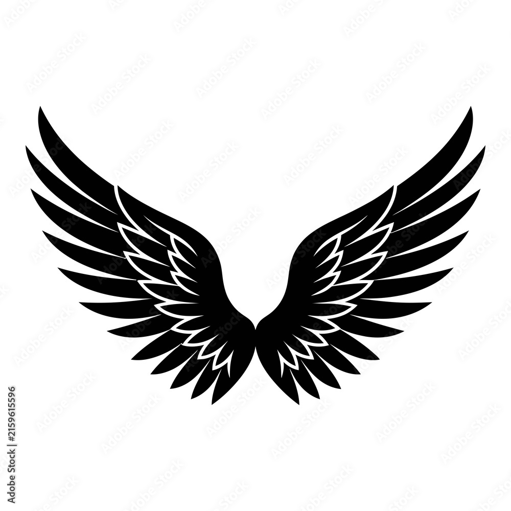 Fototapeta premium Black wing symbol icon wings spread wide open strong freedom