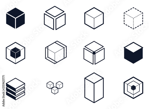 Foto Set of various cube icons, isometric 3d geometric shapes, collection of vector d