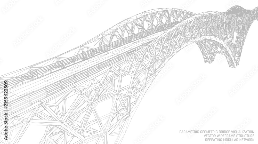 Obraz premium Parametric bridge wireframe structure with complex geometric modular architectural design