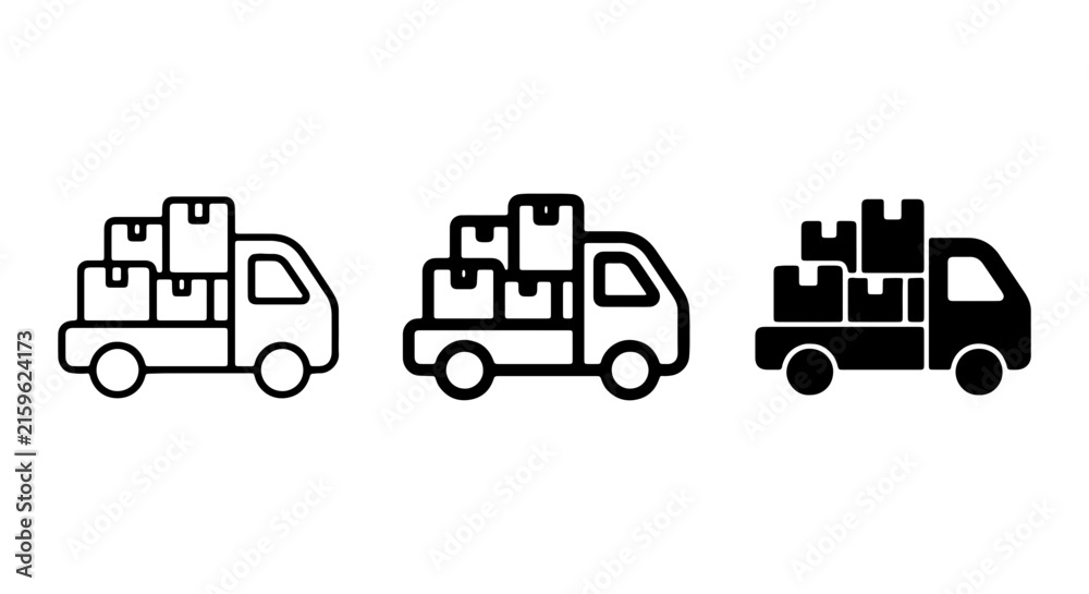 Obraz premium Delivery Truck Icons, Shipping Van Vector Graphics, Logistics Transport Symbols, Cargo Vehicle Set