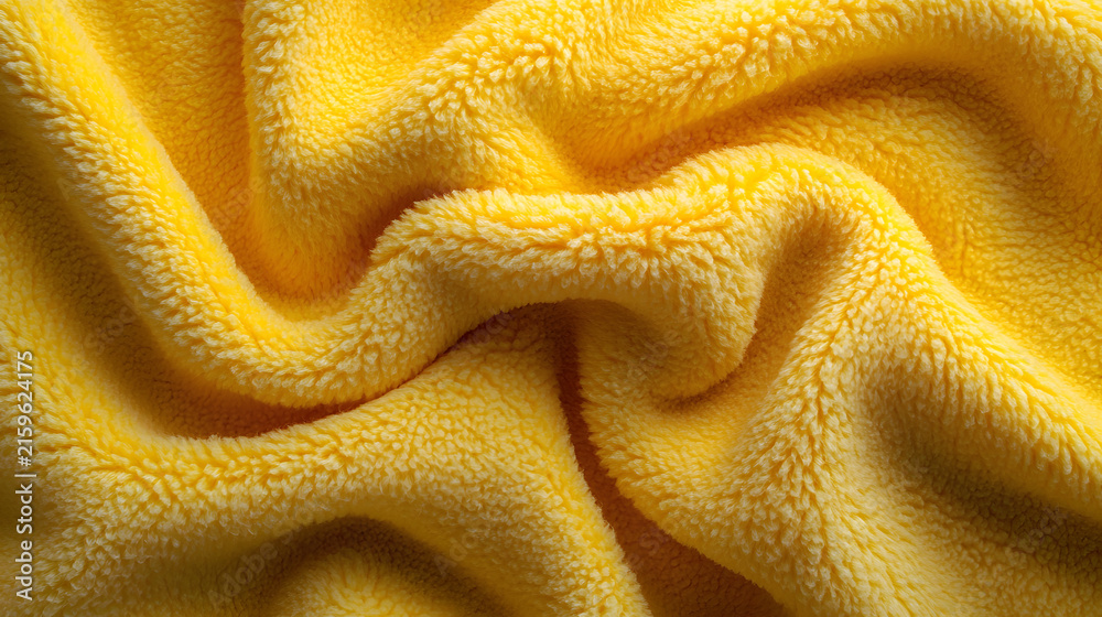 Naklejka premium Soft wavy yellow blanket fabric texture clean background folds