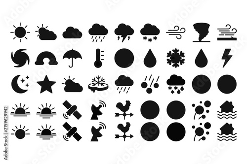 Collection of Weather and Nature Icons with Transparent Backgrounds for Design Use
