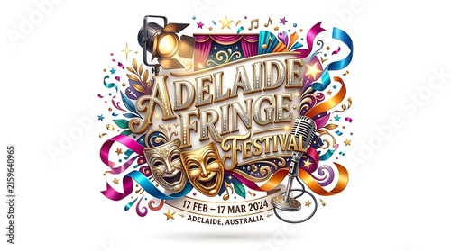 Adelaide Fringe Festival poster with theatrical masks and colorful artistic celebration design