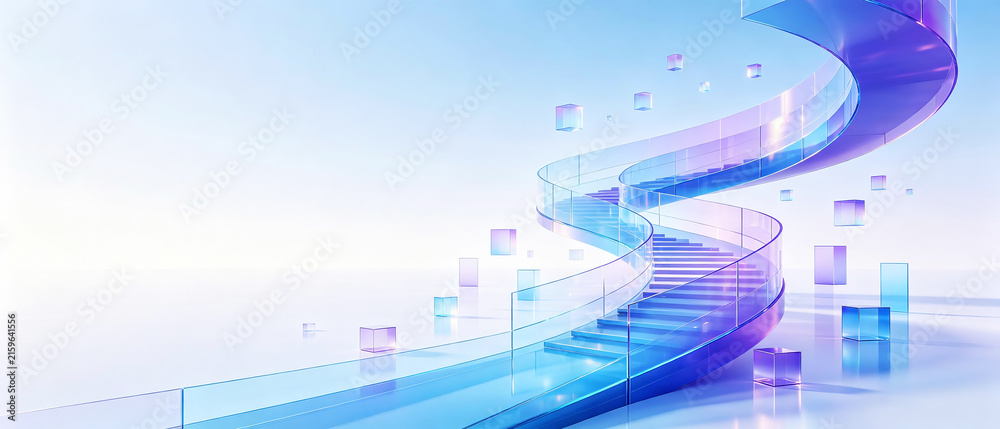 Fototapeta premium Transparent Spiral Staircase In Blue Tech Space
