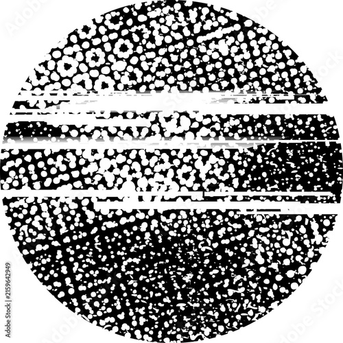 Glitch distorted grunge layer circle . Noise destroyed texture . Trendy defect error shapes . Overlay grunge texture . Distressed effect .Vector shapes with a halftone dots screen print texture.