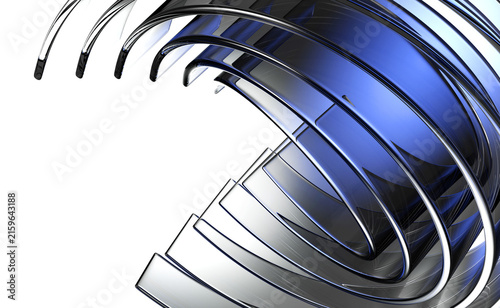 Dark glass 3d background with transparent curve wave ribbons in blue silver gradient colors. Abstract lines, plastic stripes with layer effect. Modern wallpaper, futuristic technology