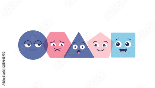 Foto Cute basic geometric shapes with funny cartoon emoji faces vector illustration i