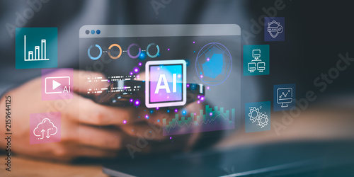 Fotografía Data analyst leverages artificial intelligence, data analytics, workflow automation, predictive insights, cloud computing, machine learning, business intelligence, and digital transformation